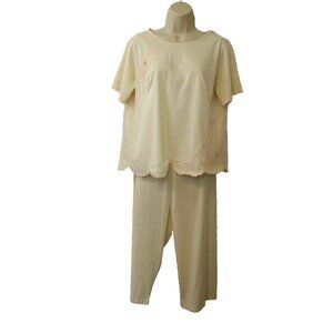 Shadowline 2 Piece Blush Nylon Pajama Set Women’s Size M Lace Accents USA VTG